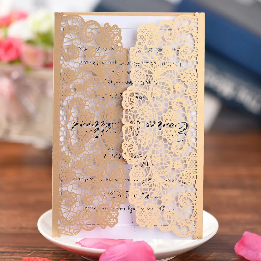  10PCS Hollow-out Wedding Invitation Innovative Romantic Greeting Cards for Business Birthday Party - 33034708029