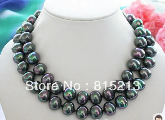 

ddh00516 34inchs 15mm peacock black egg south sea shell pearl necklace