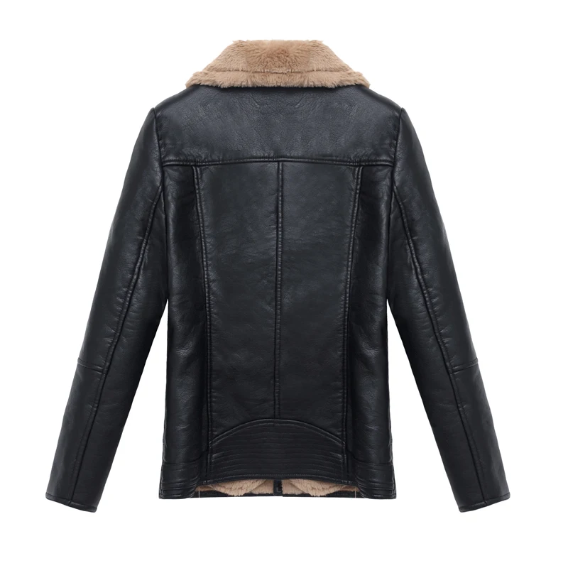 Длинная флисовая женская куртка из искусственной кожи однотонная Черная Женская верхняя одежда с отложным воротником пальто женские куртки