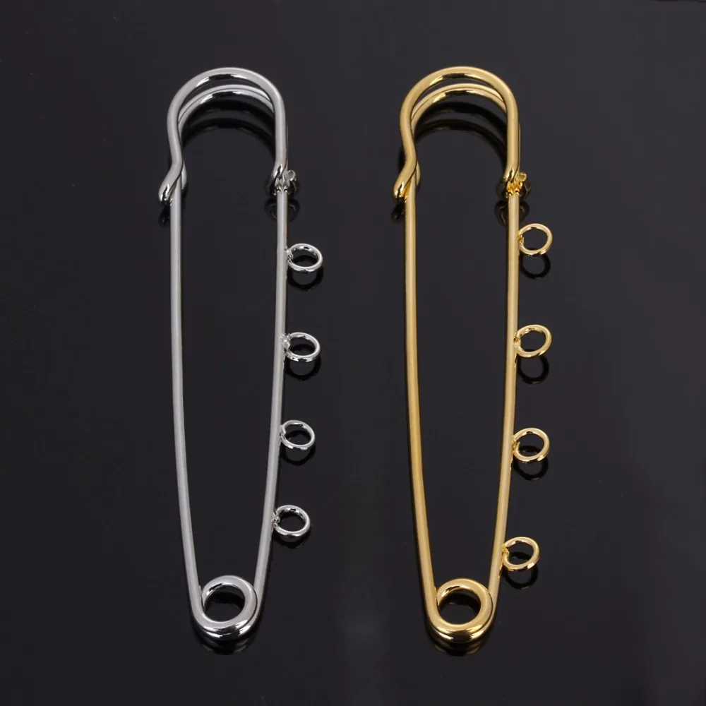 Silver Colour safety pin brooch finding 6 pcs