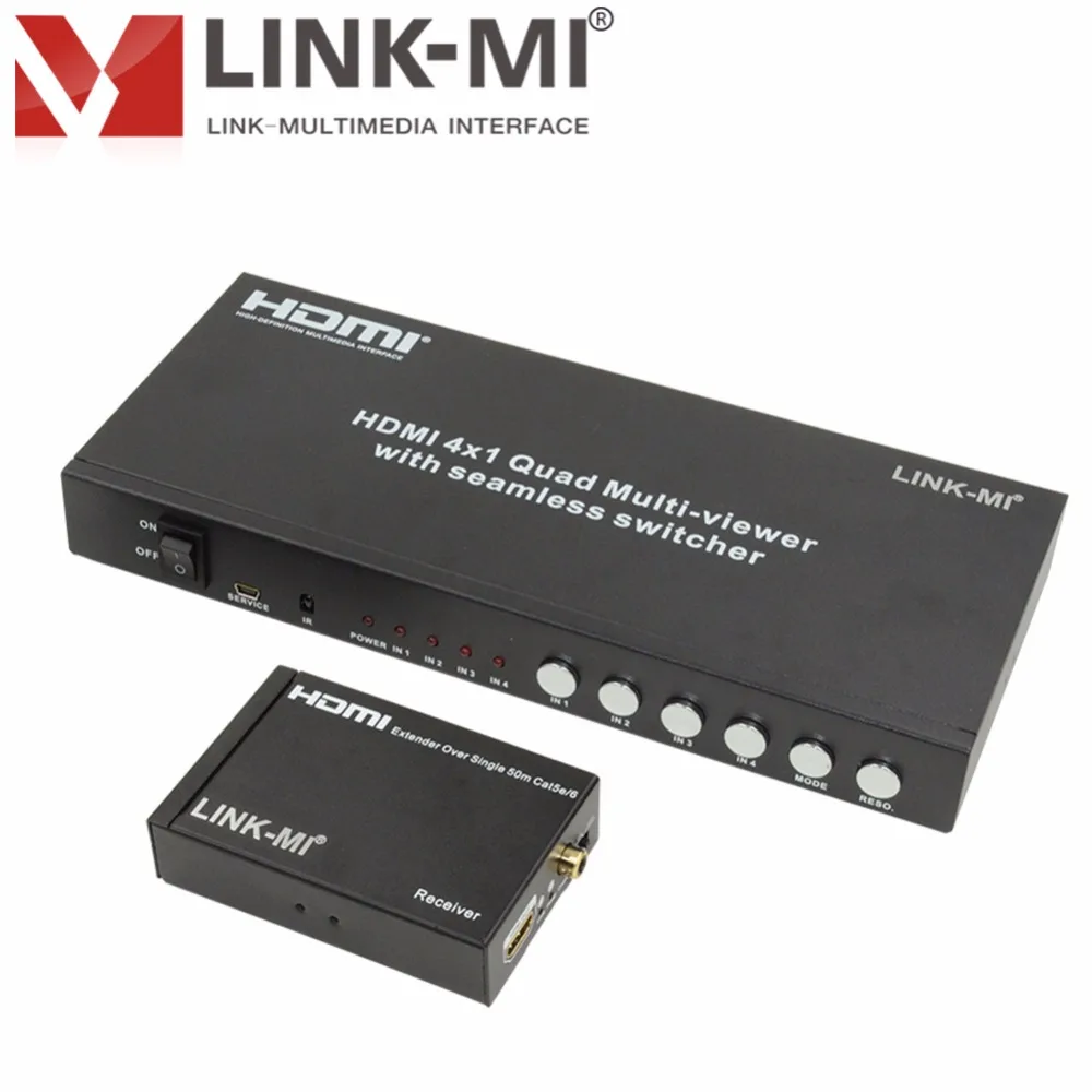 LINK-MI S41-50 4x1 HDMI Quad Экран multi-зритель коммутатор для контроля уровня сахара в крови с 50 м hdmi-удлинитель Протокола по Cat5/6 кабель сплиттер для мониторов с ИК