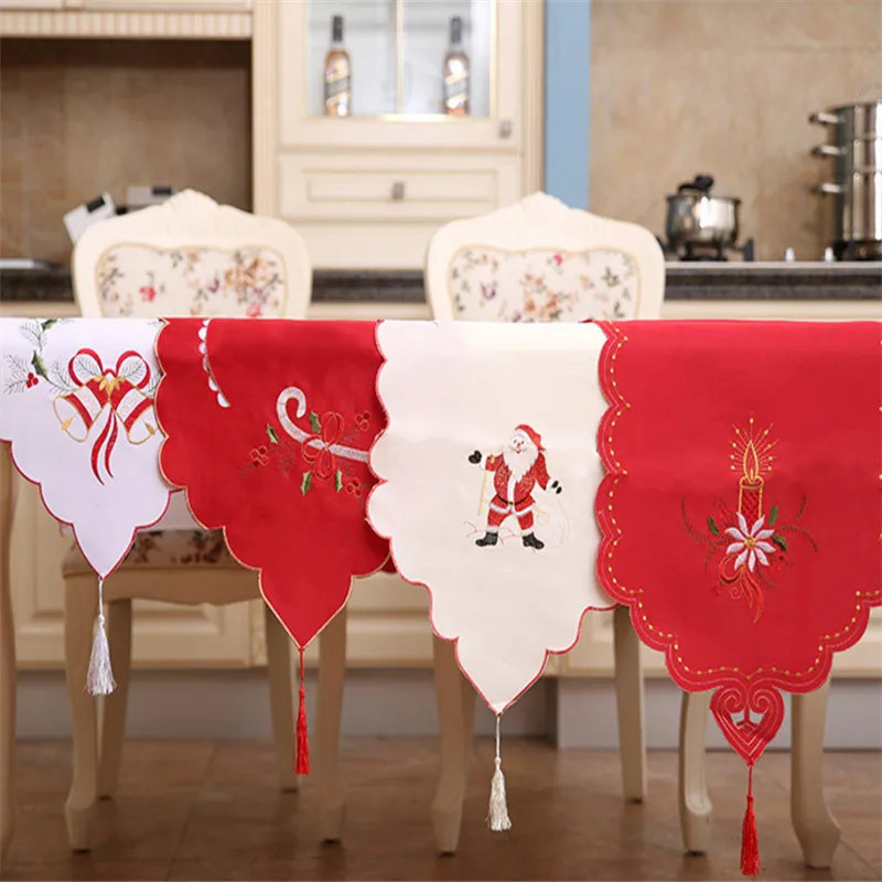 Christmas Table Flag 40*170 cm European Embroidered Hollow Santa Claus | Дом и сад