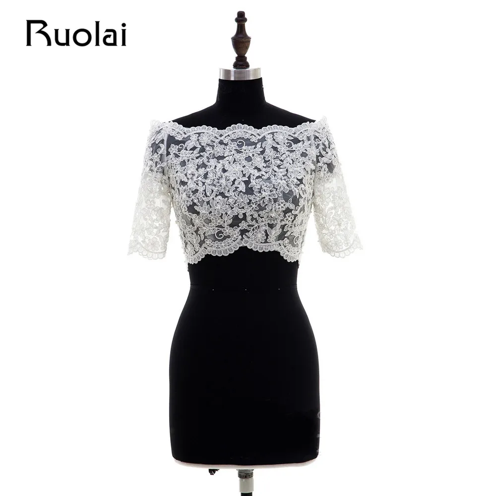 

New Arrival Wedding Wraps Lace Appliques Half Sleeves Beads Jacket Shawl Coat Wedding Boleros Party Shrugs Regular Capes FWJ1