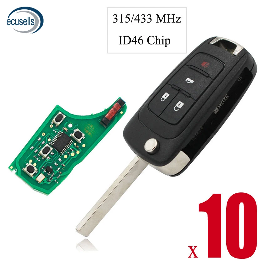 

10PCS/LOT, 4 Buttons Remote Key for Chevrolet Malibu Cruze Aveo Spark Sail 315/433MHz ID46 Chip 3+1 Button Control Alarm Fob