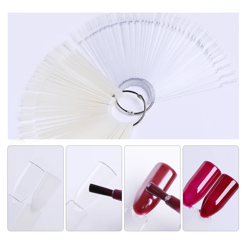 

50Pcs Nails False Natural Finger Tip for UV Gel Polish Showing Fan Board Display Round Practice Nails Fake Nail Art Tools