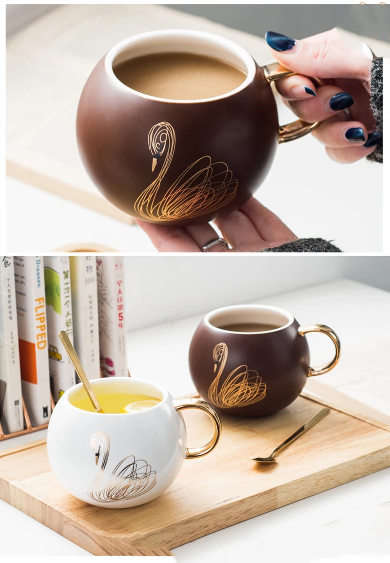 JOUDOO 450 мл Европейская керамическая кофейная чашка милые животные Лебедь стакан кружки с золотой рукояткой офисная домашняя молочная чайная кружка для влюбленных 35