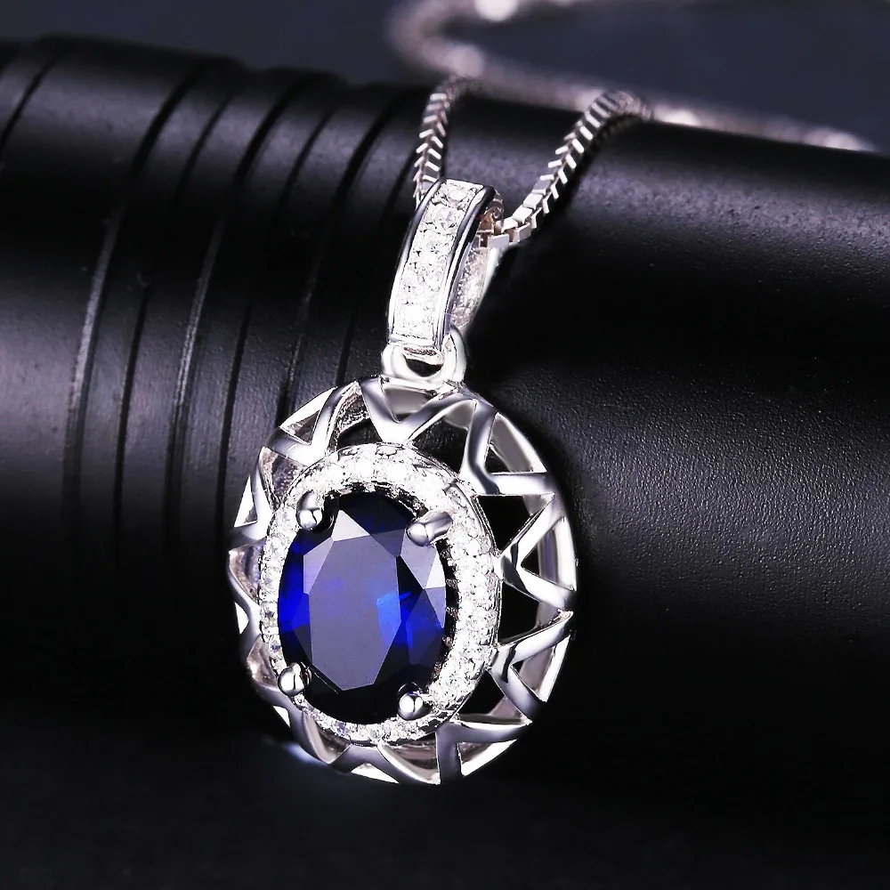 Jewelrypalace Oval 925 plata esterlina joyería conjunto azul creado anillo de zafiro pendiente marca Clip para las mujeres joyería fina - 2