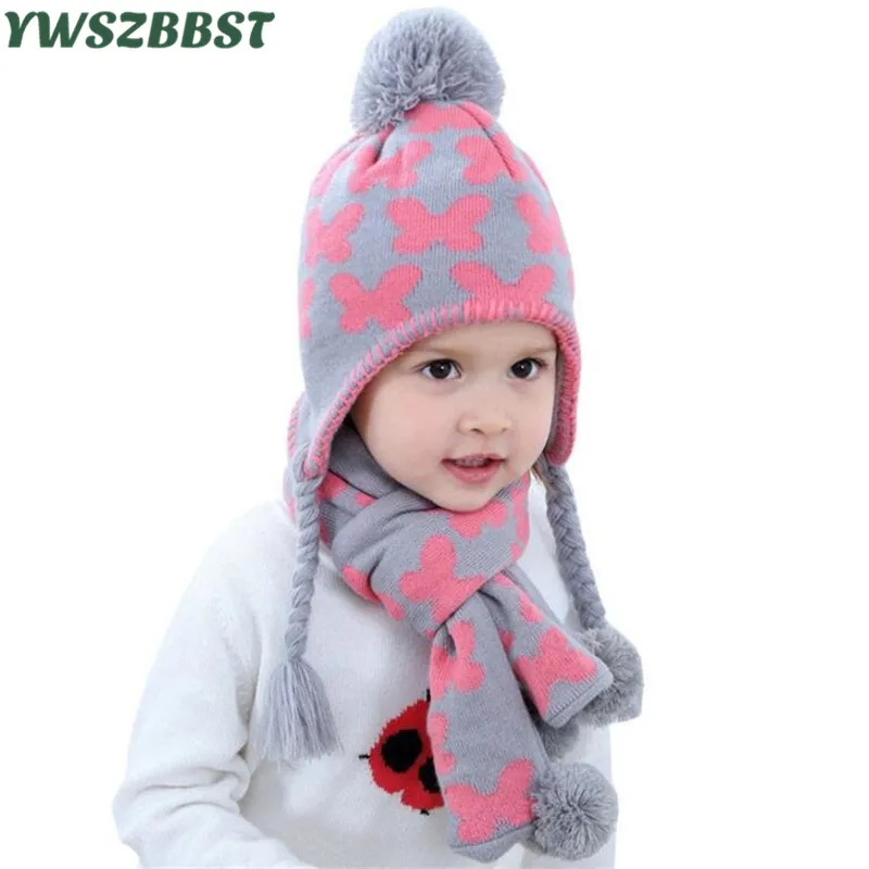Fashion Butterfly Baby Hat with Scarf Kids Girl cap Baby Caps and Hat