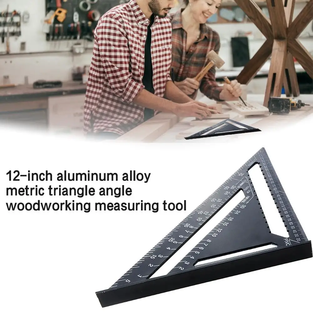 Треугольная линейка 12 дюймов метрический дюймовый алюминиевый профиль черный окисленный треугольник 90 градусов 45 градусов набор квадратный измерительный инструмент
