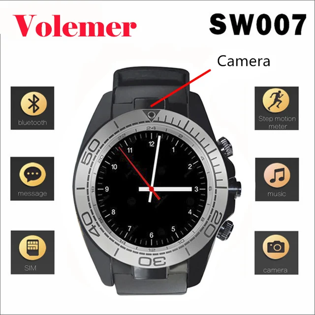 

Volemer SW007 Bluetooth Smart Watch with Camera Pedometer Wearable Devices Support SIM TF card Men Smartwatch for IOS Android