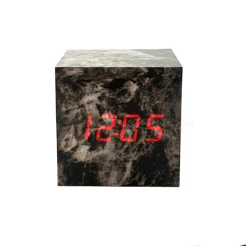 

Marble pattern wood bedside alarm clock LED sound control alarm clock cube digital LED bedroom alarm clock Graceful design