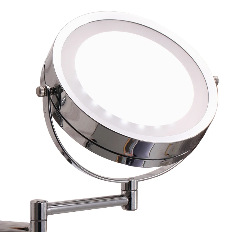 

LED Bathroom Mirror Dual Arm Extend 2-Face Makeup Mirror Equipped Metal Round Wall Mirror
