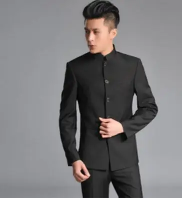 Китайский стиль Slim Fit пиджак мужчины китайский туника пиджак мужской дизайн костюмы мужчина модные блейзеры серый, Черный Цвет Стенд воротник