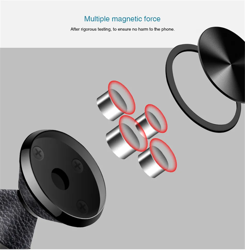 Universal Glowing Magnetic Car Phone Holder 360 Rotation GPS Leather Mini Mobile Phone Car Holder Stand For iphone X Samsung S9 (7)