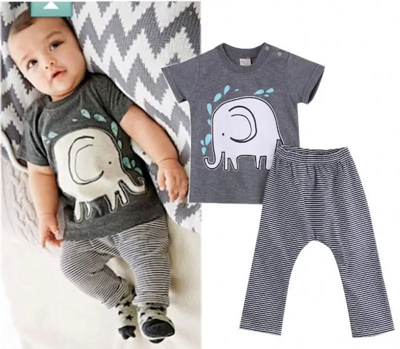 Newborn Baby Boys Bodysuit Pants Set Elephant Clothes Outfits Fits 3