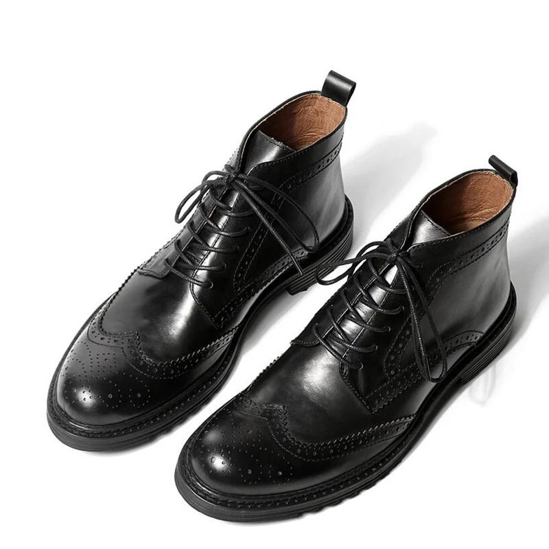 Мужская обувь с перфорацией типа «броги» из натуральной кожи с круглым носком на шнуровке; повседневные зимние ботинки в жокейском стиле; размеры США 6-9