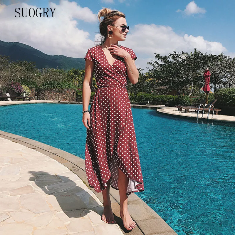 

SUOGRY V Neck Print Sexy Dress Women Short Sleevele Summer Dress 2018 Beach Elegant Mini Dress Vestido