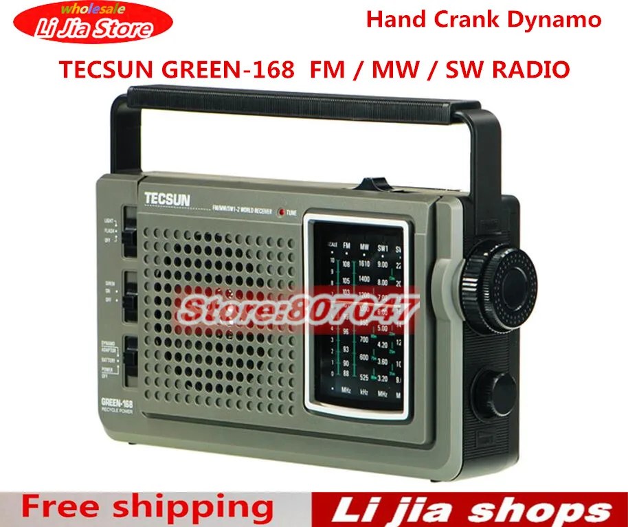 

free shipping TECSUN GREEN-168 Radio FM / MW / SW Hand Crank Dynamo Emergency Multiband Radio Receiver Vintage Radio