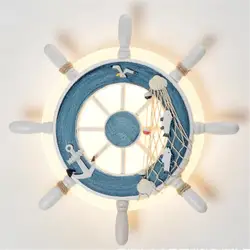 Средиземное море Творческий мультфильм Прекрасный Деревянный руль светодиодный настенный светильник для комнаты малыша Спальня Кофе
