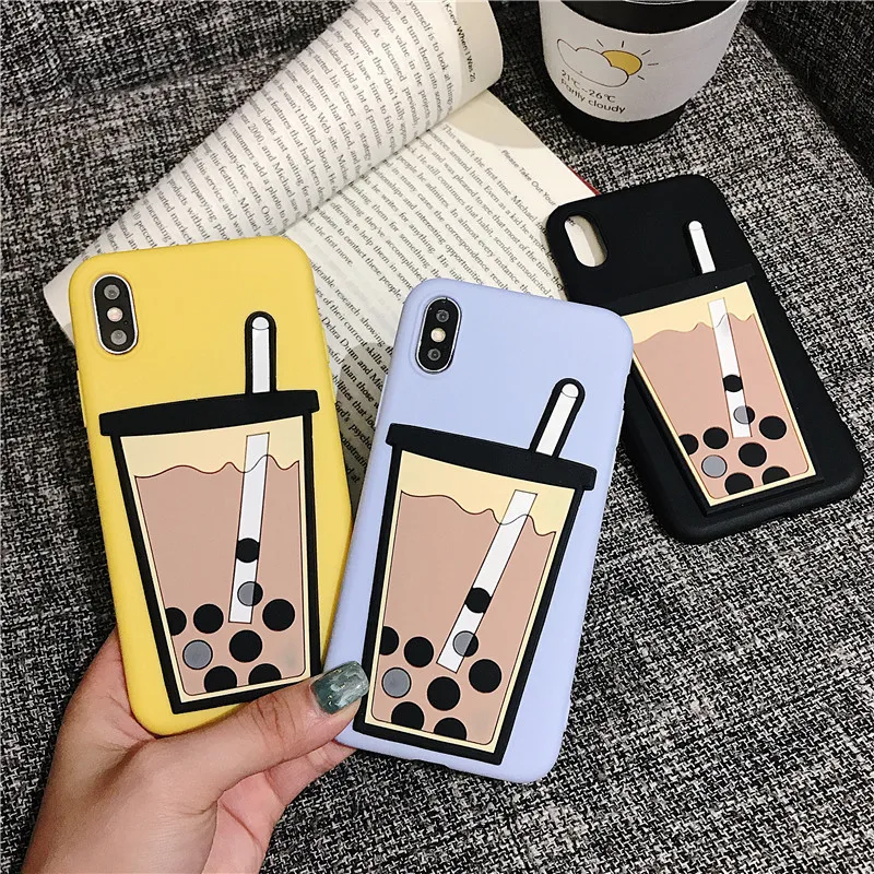 

Funny Pearl Milk Tea Soft Cover Mobile Shell For Samsung Galaxy A5 A7 A8 S6 S7 Edge S8 S9 S10 Plus Couple All inclusive Silicone