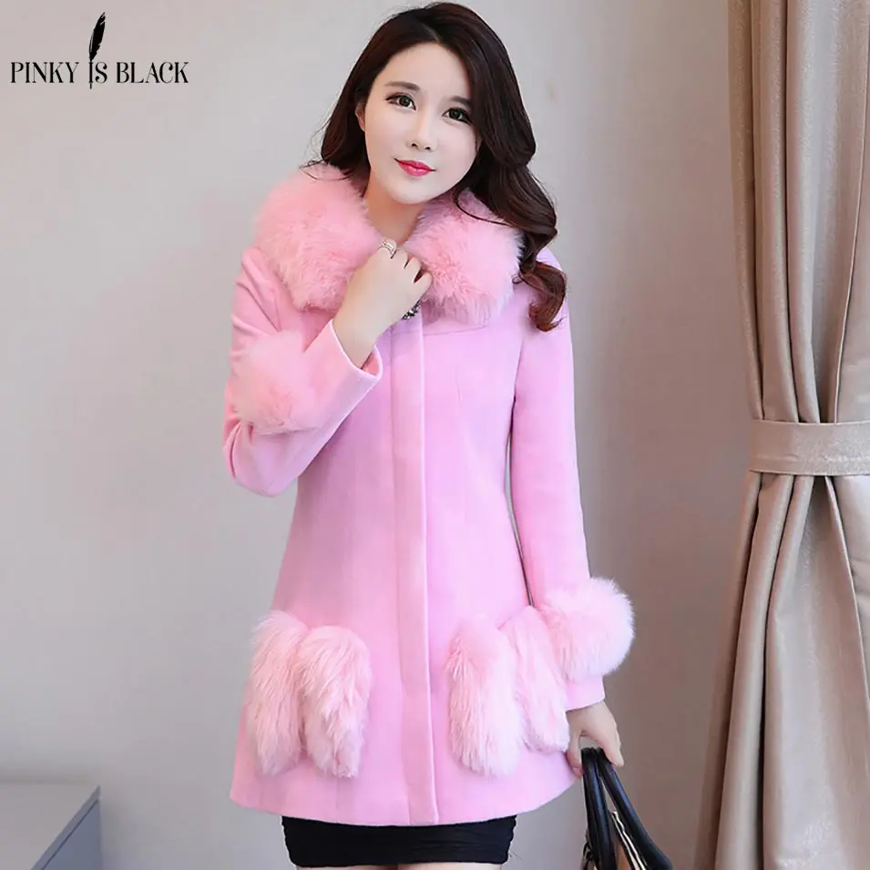 Pinky Is Black новинка 2019 Зимняя коллекция шерстяное пальто для женщин Модный меховой