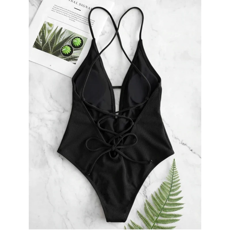 

Sexy Women's Swimwear Solid Color Sexy V-neck One-piece Swimsuit Sexy One-piece Swimsuit