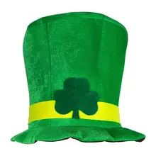 Irish St Patrick Day Green Shamrock Velvet High Top Hat Party Adult Cap Costume