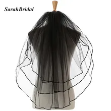 Simple 3 Layers Bridal Veils Black Red White Color Ribbon Edge Wedding Veil with Comb Wedding Accessories Cheap in Stock 11054