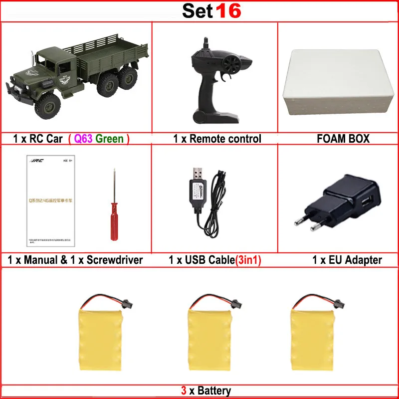 JJRC Q62 Q63 Q64 1/16 2,4G 4WD длительный срок службы батареи внедорожный военный багажник гусеничный Радиоуправляемый автомобиль пульт дистанционного управления внедорожные игрушки детские подарки - Цвет: Set16