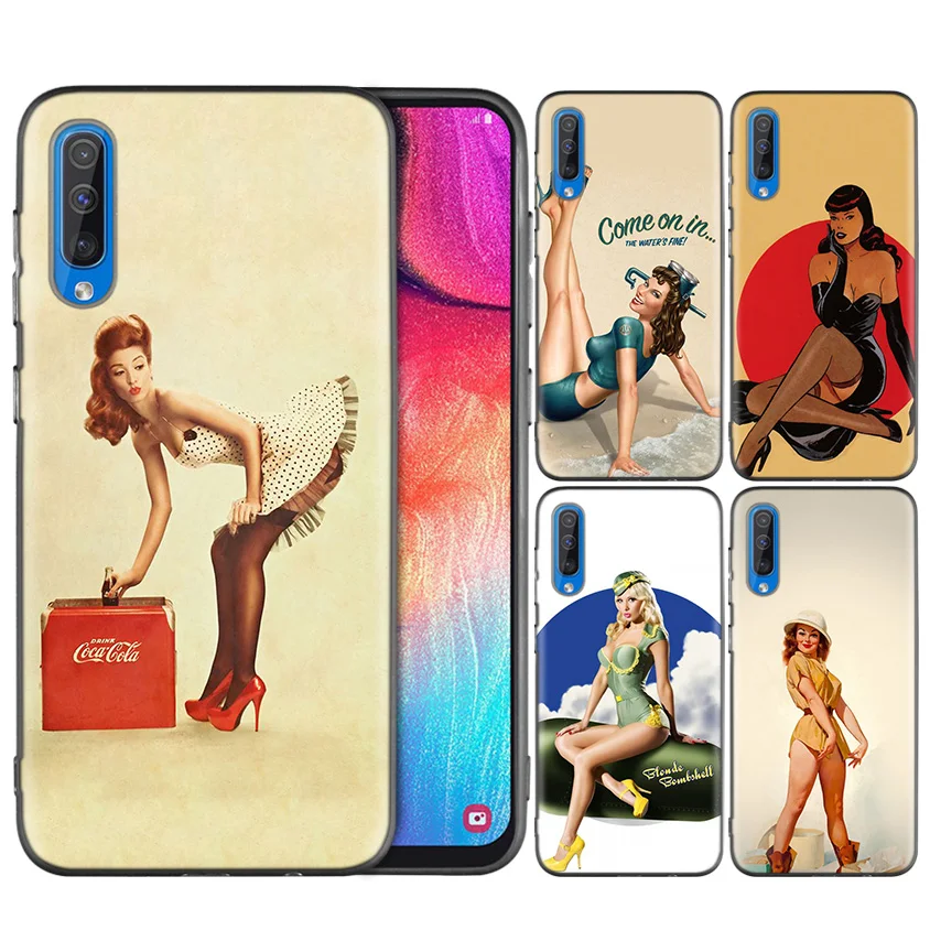 

Black Silicone Case Bag Cover for Samsung Galaxy M10 M20 M30 S8 S9 S10 S10e 5G J3 J4 J5 J8 Plus 2018 S7 Edge PinUp Girls Pin UP