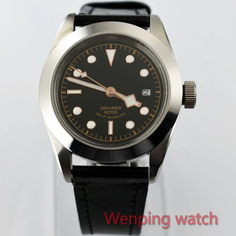 W2502 Corgeut 41 мм полированная черная серия циферблат автоматический дизайн часы кожаные механические наручные часы - Цвет: Num7 without Corgeut