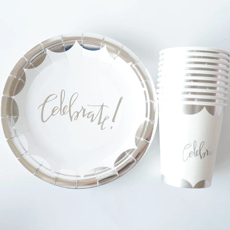 20 шт., набор одноразовой посуды с золотой фольгой, бумажные тарелки для вечеринки, товары для дня рождения, вечеринки, бумажные чашки, посуда