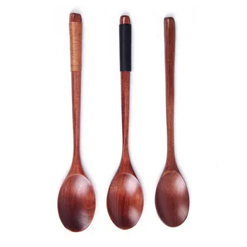 

3Pcs/Set Long Handled Wooden Spoon Rice Soup Dessert Spoon Wooden Sticks Coffee Tea Honey Mixing Tableware Kitchen Accessories