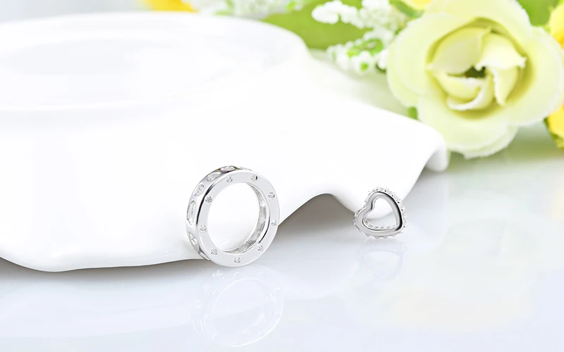 Sinya 925 sterling Silver pendant necklace Round ring and heart design for lover women girls include necklace chain 43cm+6cm (20)