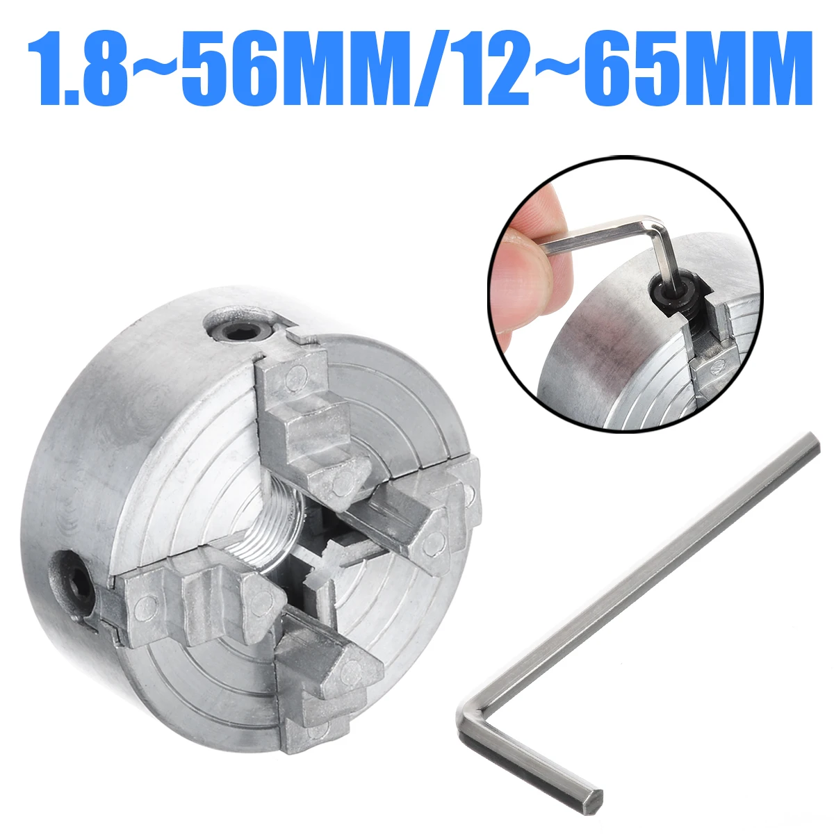 Z011A 4 Jaw Chuck for Metal Mini Lathe M12 Thread 1.8~56mm/12~65mm Mini Collet Lathe Accessory