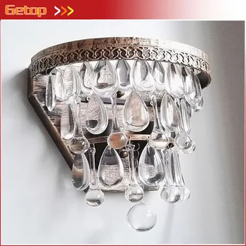 

Luxury Waterdrop Crystal Chain LED Wall Lamp American Retro E14 LED Bulb Width26cm Lighting Fixture Sitting Room Balcony Lamp