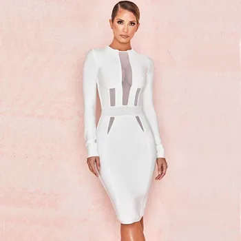 

2019 Dress Sexy Elegant Celebrity Mesh Full Hollow Out Women O Neck Night Club See-Through Body con Party Dresses Wholesale