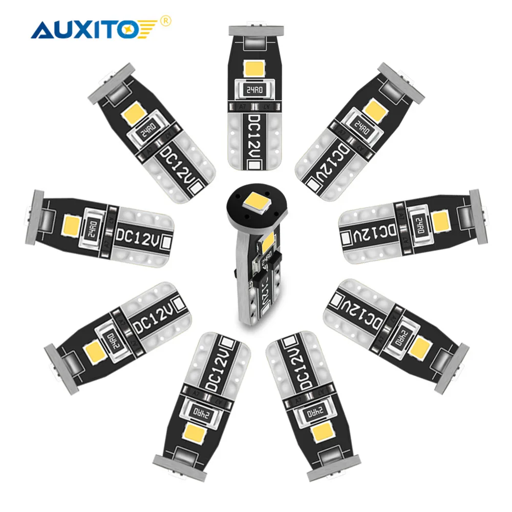 AUXITO 10 шт. 2835 SMD T10 W5W 194 светодиодный лампы Автостоянка светодиодный бортовой светильник лампа багажника дневные ходовые огни 12V белый светильник ing для peugeot 206 308 307 207