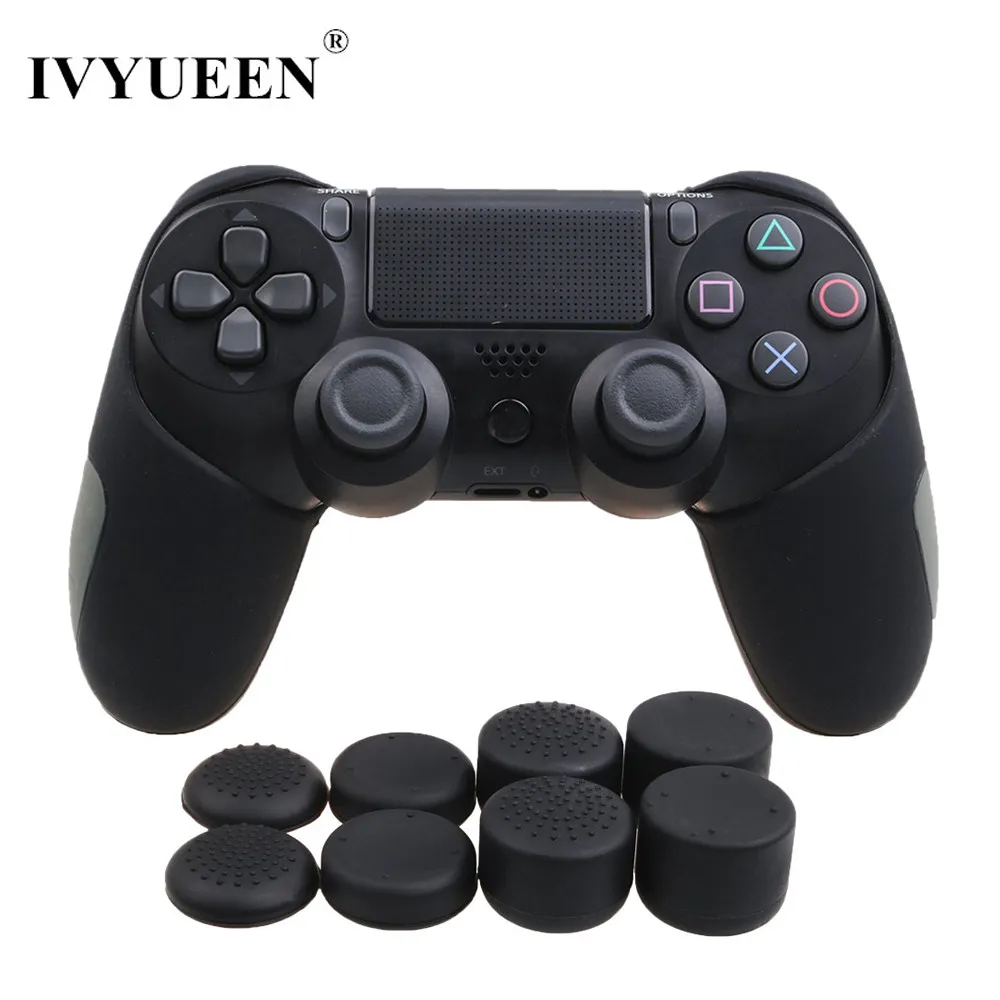 IVYUEEN Толстая Половина кожи для playstation Dualshock 4 PS4 Pro тонкий контроллер силиконовый чехол с 8 колпачками