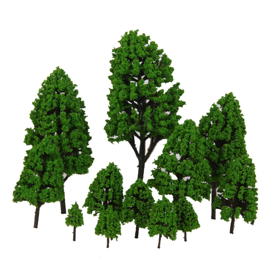12PCS Poplar Trees Model Light Green Leaves 2.5-16cm 1:500-1:50