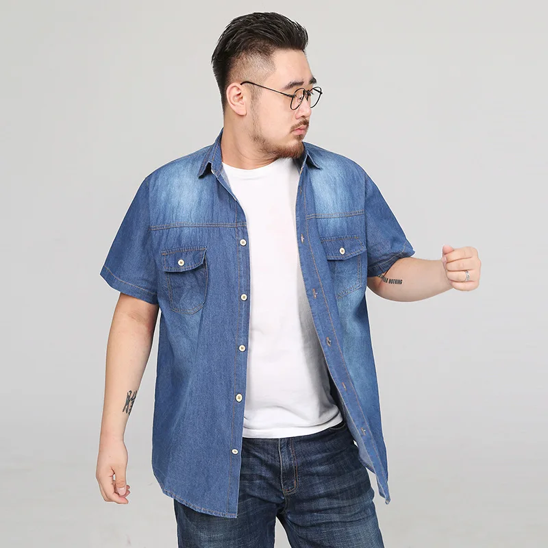 Летние рубашки мужские джинсовые с коротким рукавом Camisa Social Hombre Manga Corta 5XL 6XL 7XL 8XL