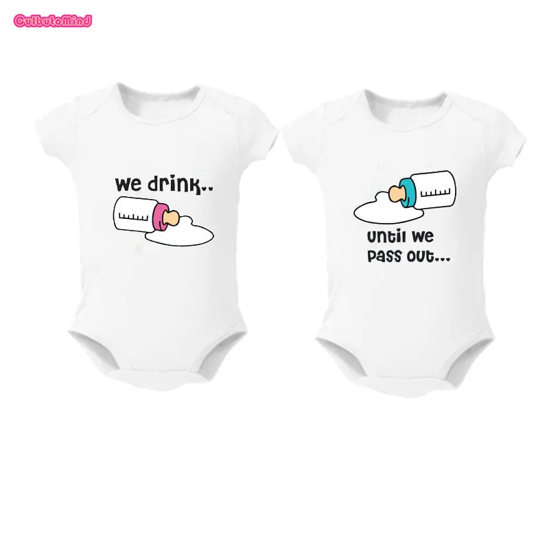 

Culbutomind Twins Milk Bottle Bodysuit Infant Twins Baby Clothing Baby Jumpsuit Short Sleeve Cotton Milk Bottle Twin Outfits