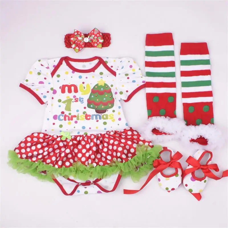 Детские обувь для девочек рождественские костюмы Комбинезоны малышек платье младеншт. ческой 3 шт. или 4 хлопчатобумажный детский спортивный костюм носки рождественской вечерние ин