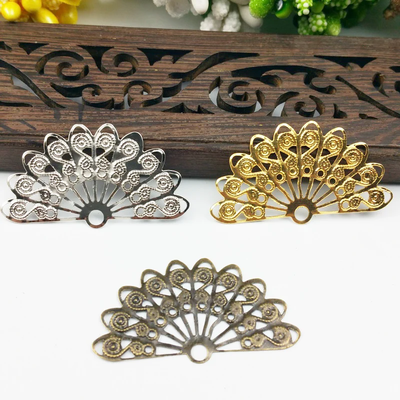 

20 pcs/lot 21mmx37mm Gold color/Antique bronze/rhodium Metal Fan-shaped Flowers Slice Charms base Setting Jewelry DIY Components