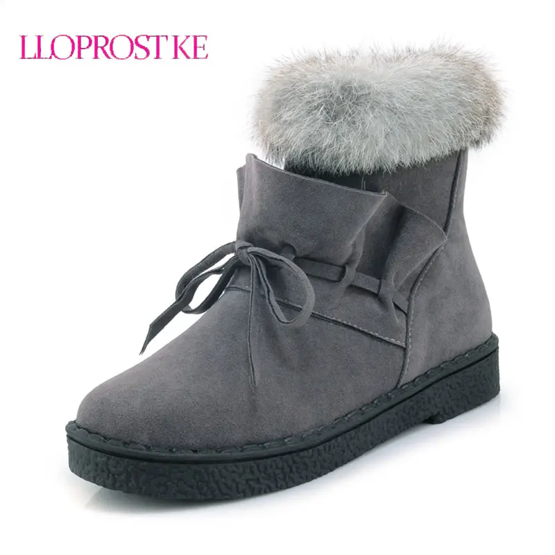 

LLOPROST KE Women Ankle Boots 2017 Winter Hot Selling Fashion Women Boots Warm Fur Plush Shoes Lace Up Zipper Shoes LYZ080
