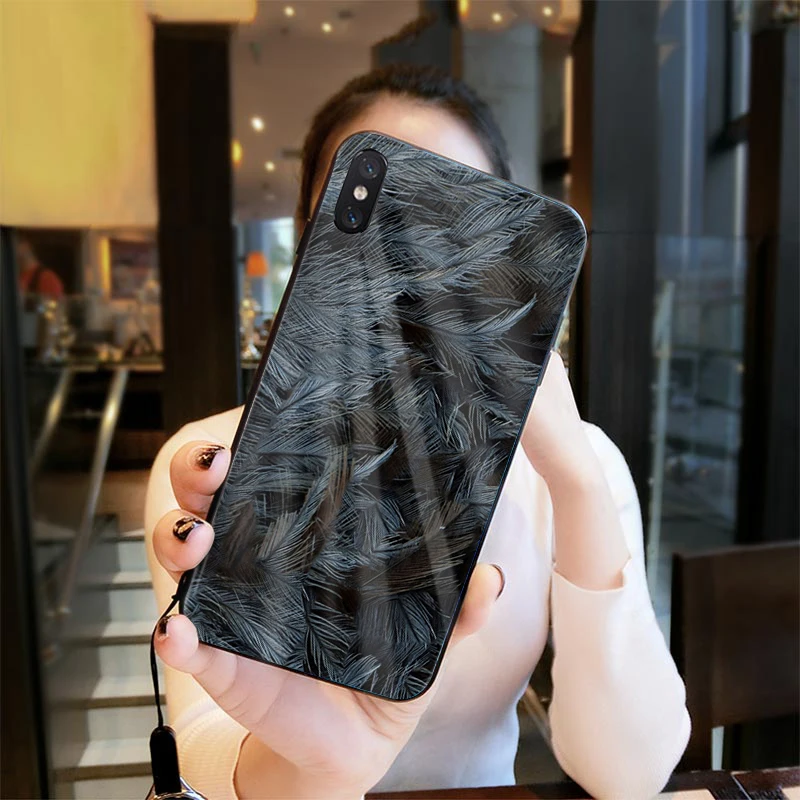 Чехол из закаленного стекла для телефона Модный чехол с перьями iPhone X XR XS Max 8 7 6s Plus