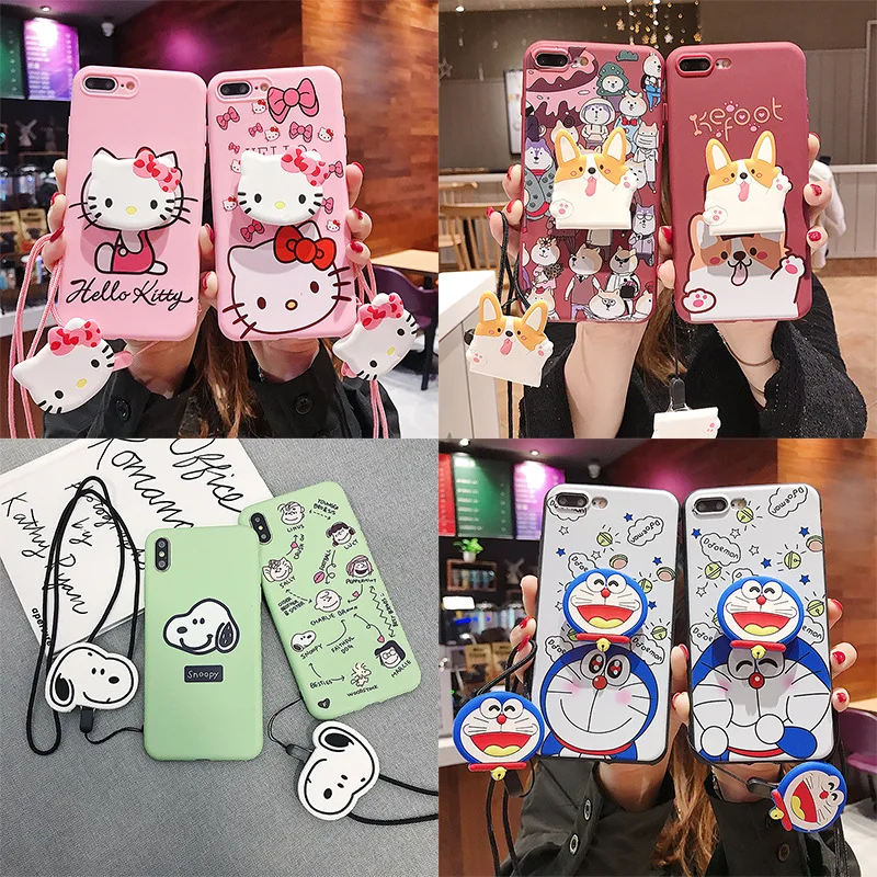 

Cute Cartoon Snoopys stand+Lanyard+Doll Phone Cases For iPhone XR XS MAX 7 6s TPU Back Cover For iPhone X 6s 8 7 Plus