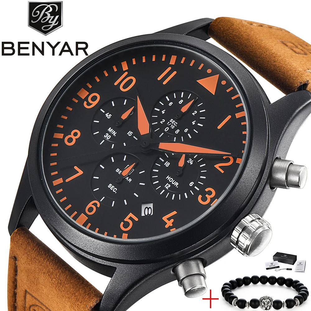 

BENYAR New Mens Watches Brand Luxury Quartz Watch Men Calendar Leather Military Waterproof Sport Wrist Watch Relogio Masculino