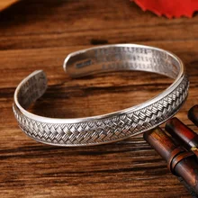 Серебряный S999 плетеный Канат в ретро-стиле с сутрой сердца, Парные браслеты открытие регулируется серебряный браслет товары оптом