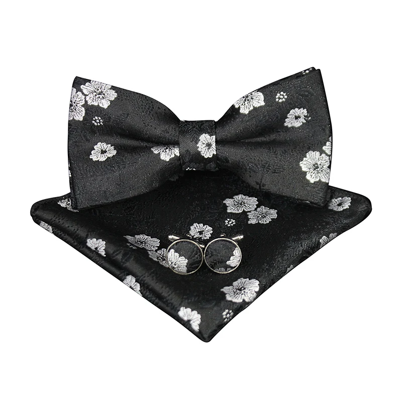 KAMBERFT роскошный цветочный галстук-бабочка для мужчин красный Свадебный галстук-бабочка шелковый Noeud Papillon и карманный квадратный с запонками Наборы для мужчин - Color: 08